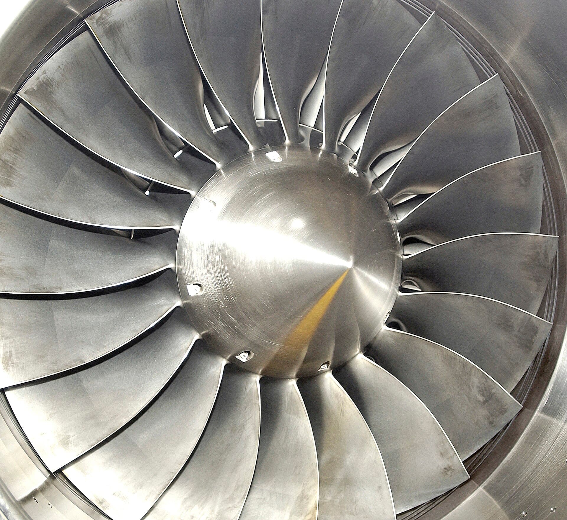 Close-up of jet engine fan blades